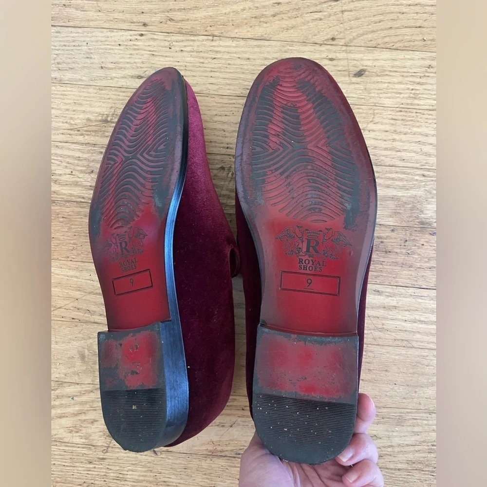 Burgundy Velvet Loafers with Leopard Accent
